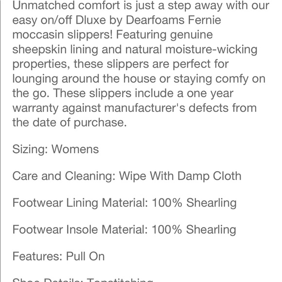 Dearfoams dluxe Fernie moccasin genuine shearling nwt - Picture 5 of 5